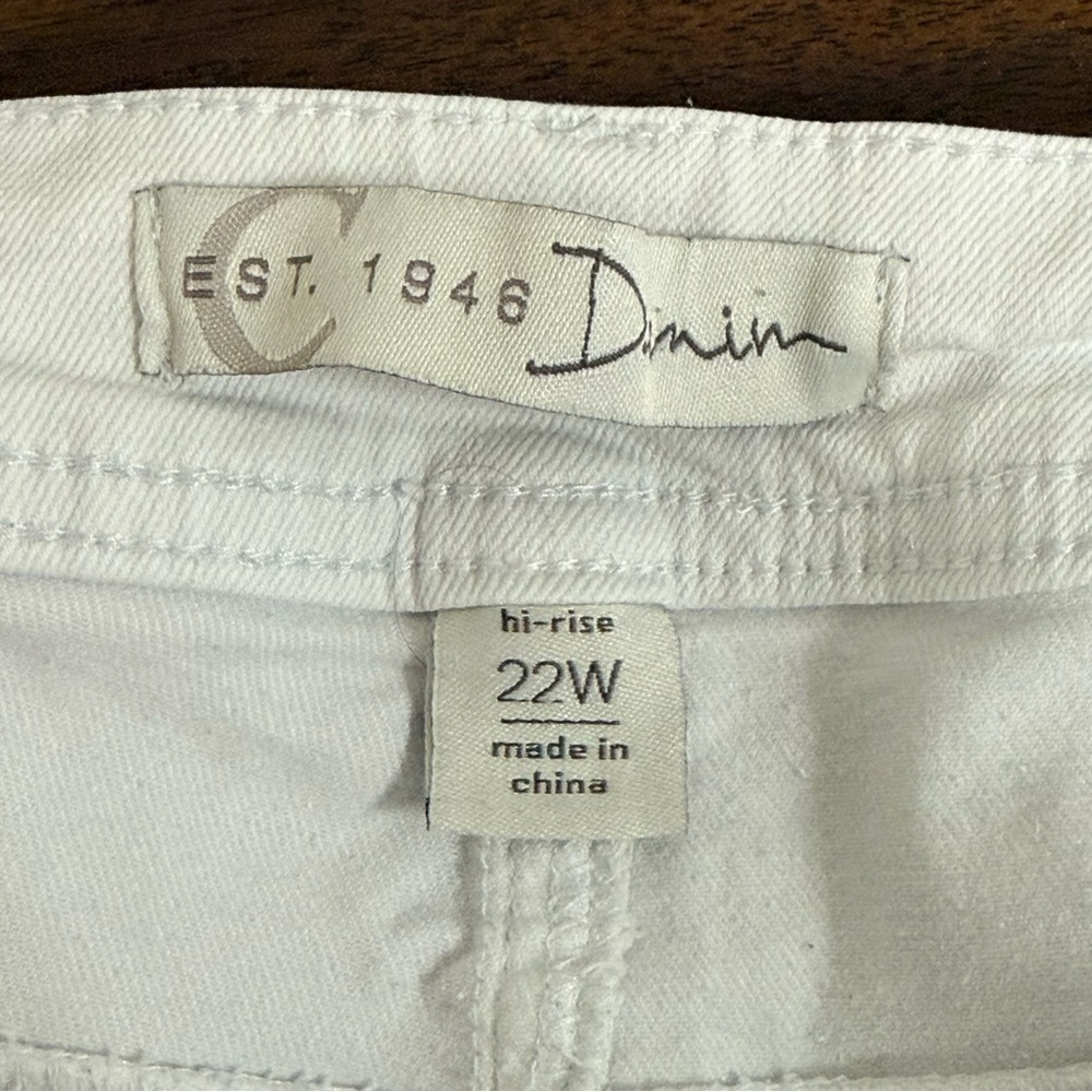 Catherines Denim 22W Hi-Rise White Jeans Raw Hem Crop Stretch Summer Casual - Picture 5 of 8